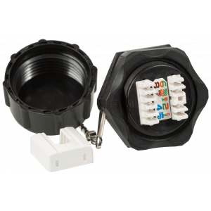 Industrial socket module, RJ45, cat. 6, STP, 180 degrees, IP68